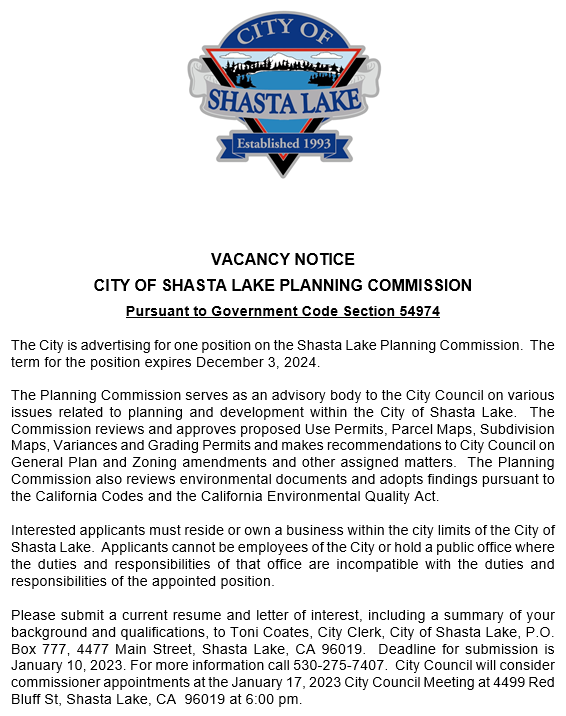 Notice - Planning Commission Vacancy